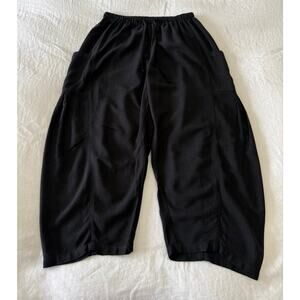 TARSE | Women M | Black Linen Blend Wide Leg Pants | Elastic Waist | Lagenlook